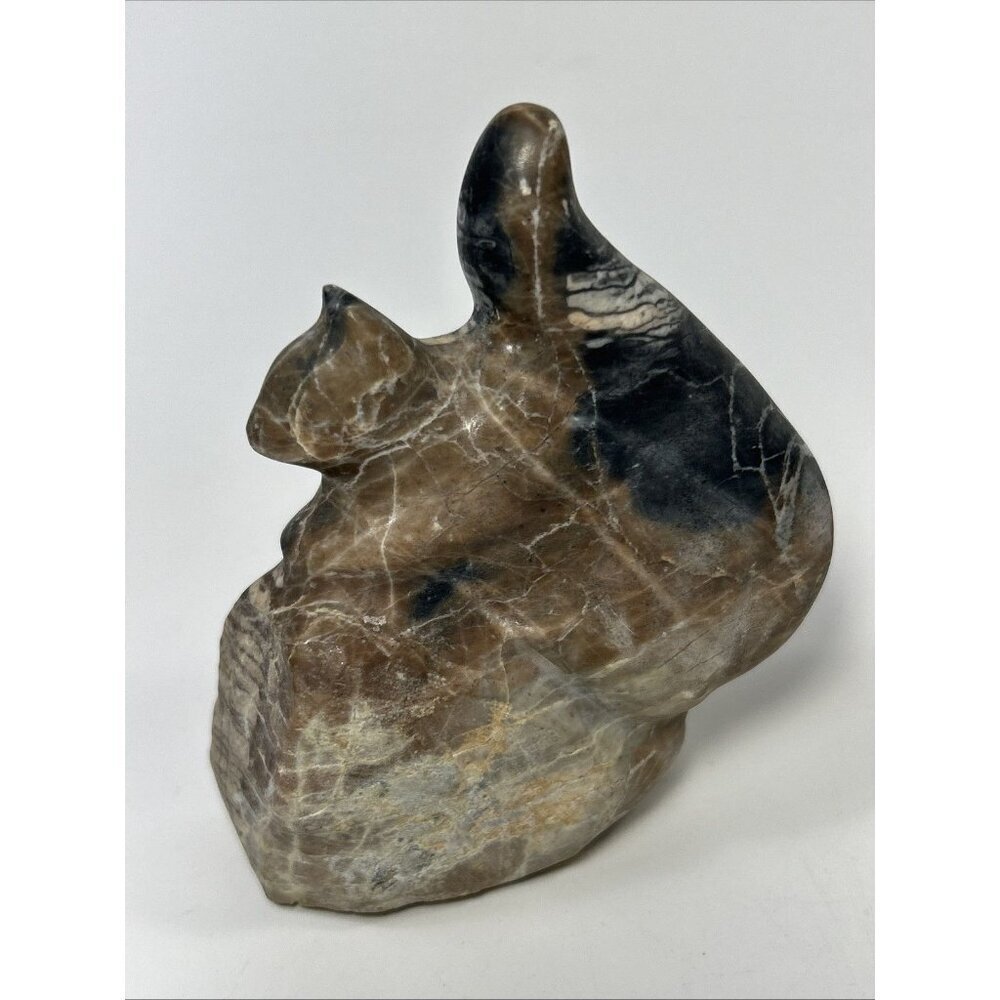 Vtg 91” Zuni Fossilized Stone Carving Squirrel On Rock 4.5” Signed AM? TM? C2